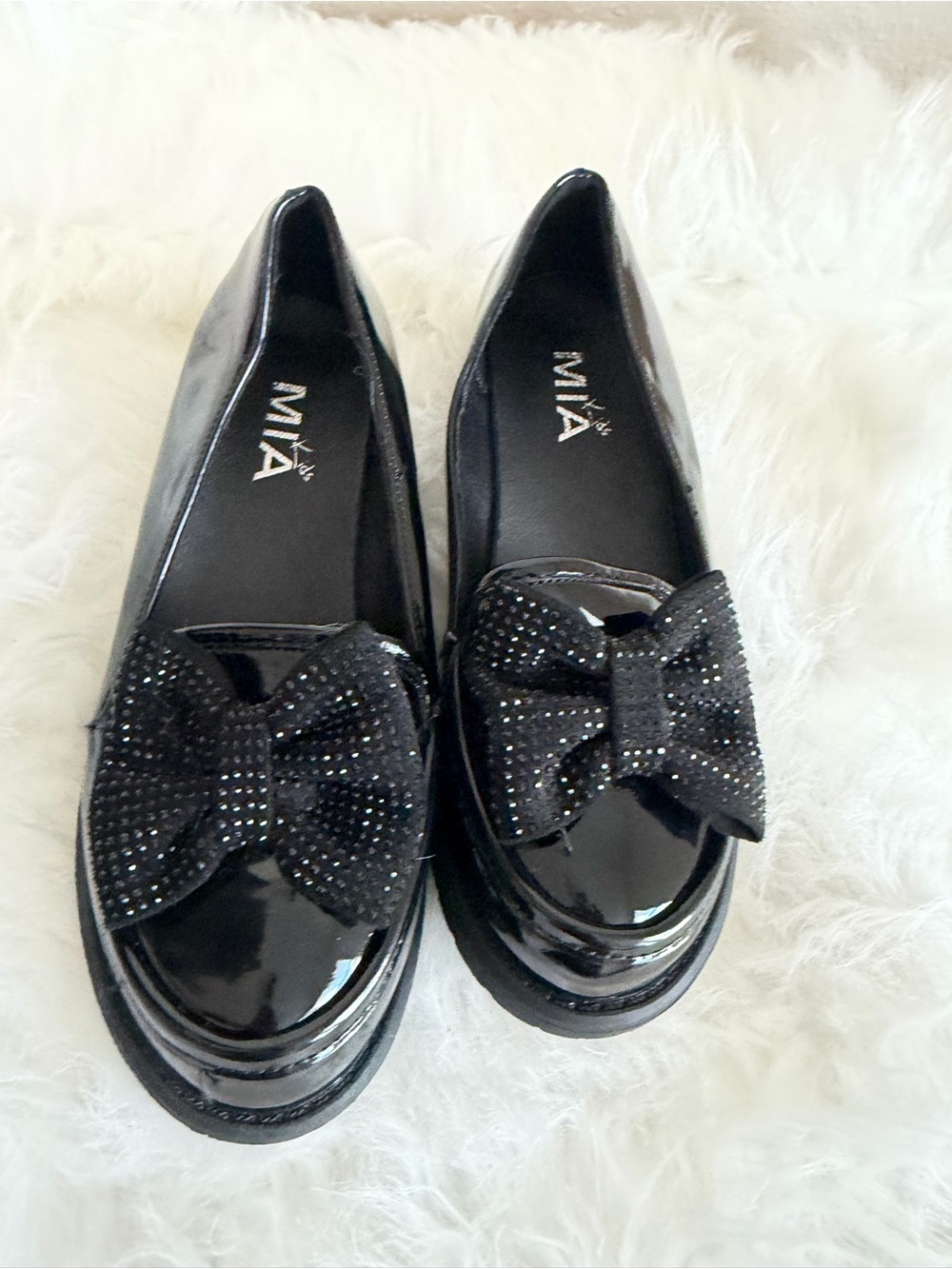 MIA Black Patent Loafers with Embellished Bow